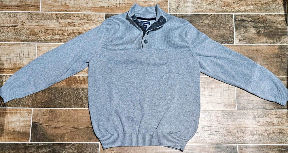 Club Room Men's Gray Knit Mock Neck Button Pullover Sweater Size M